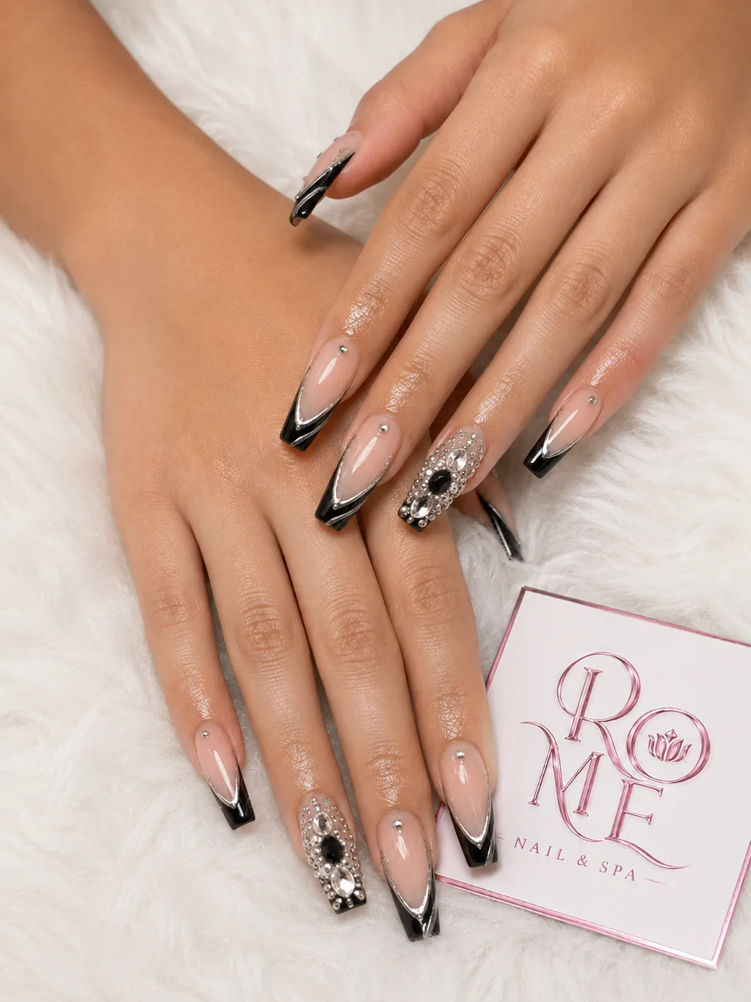 White square nails with delicate lace-inspired texture by Rome Nails Spa